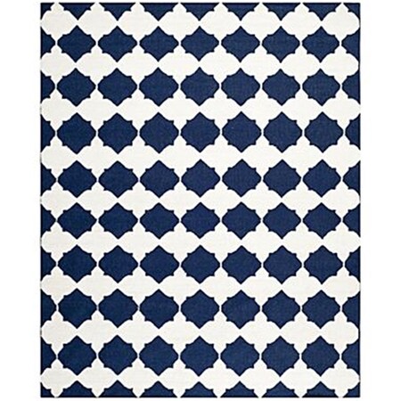 Safavieh 8 x 10 ft. Large Rectangle Contemporary Dhurries- Navy and Ivory- Flatweave Rug DHU624D-8